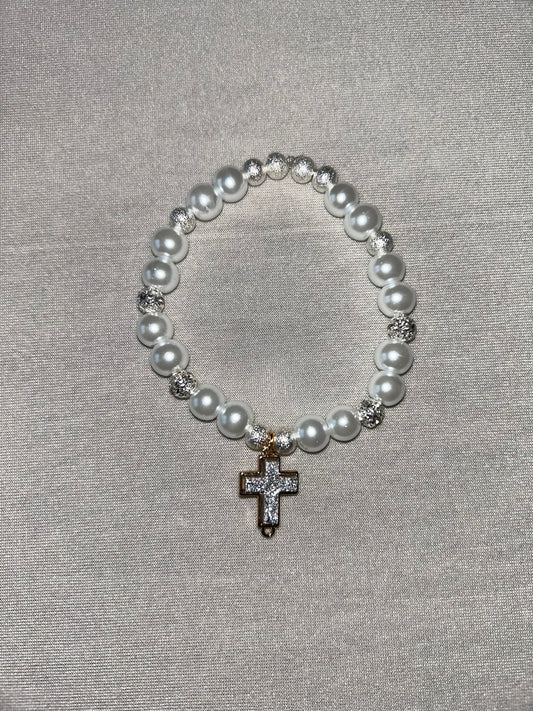 Silver Pearl Cross